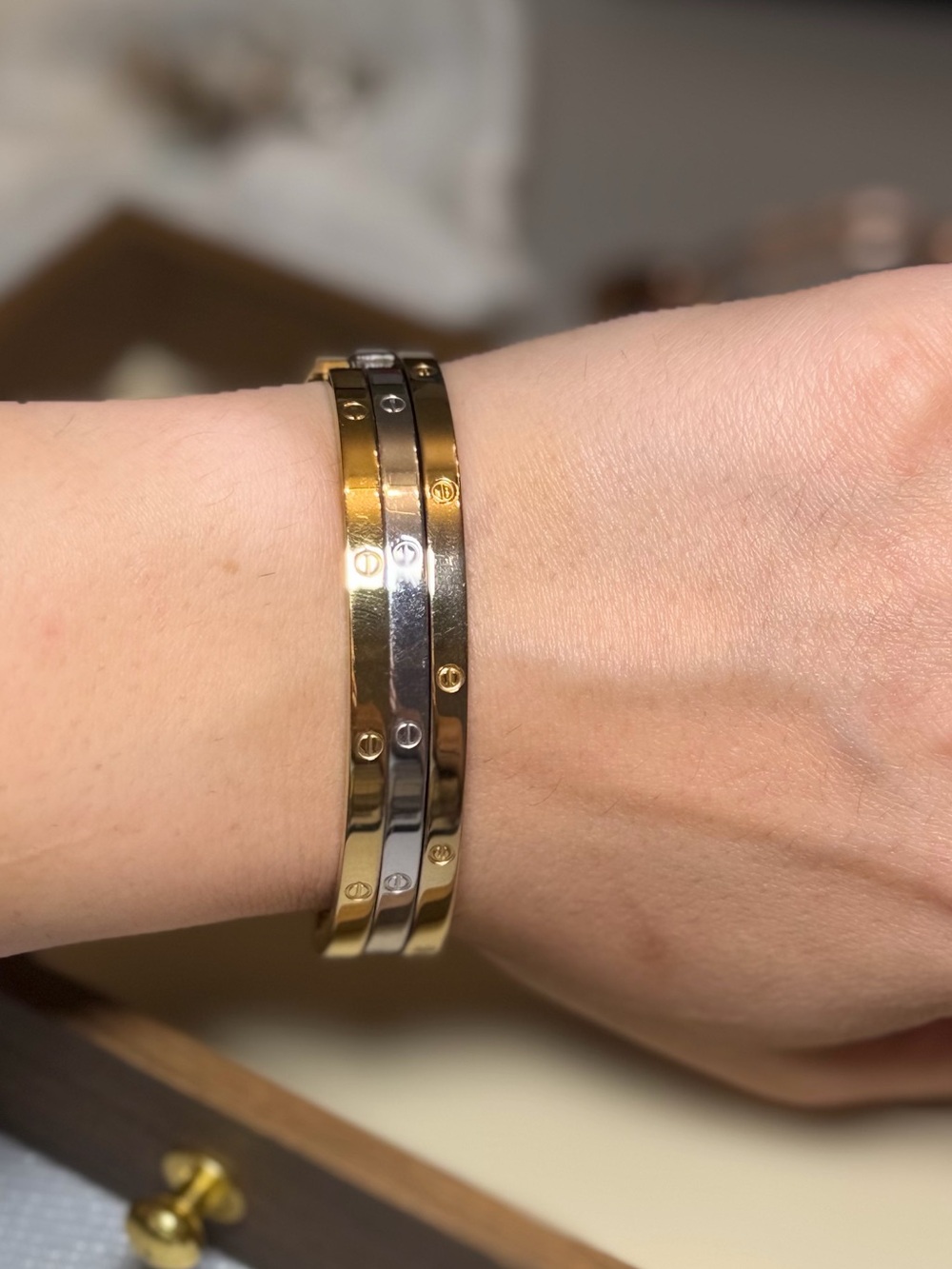 Plated Gold and Silver Screw-Accent Bangle Bracelet Set - Women Jewelry